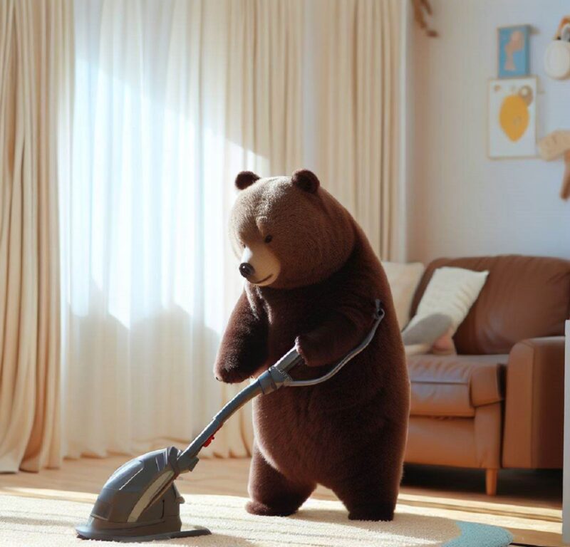 掃除機をかけるクマ